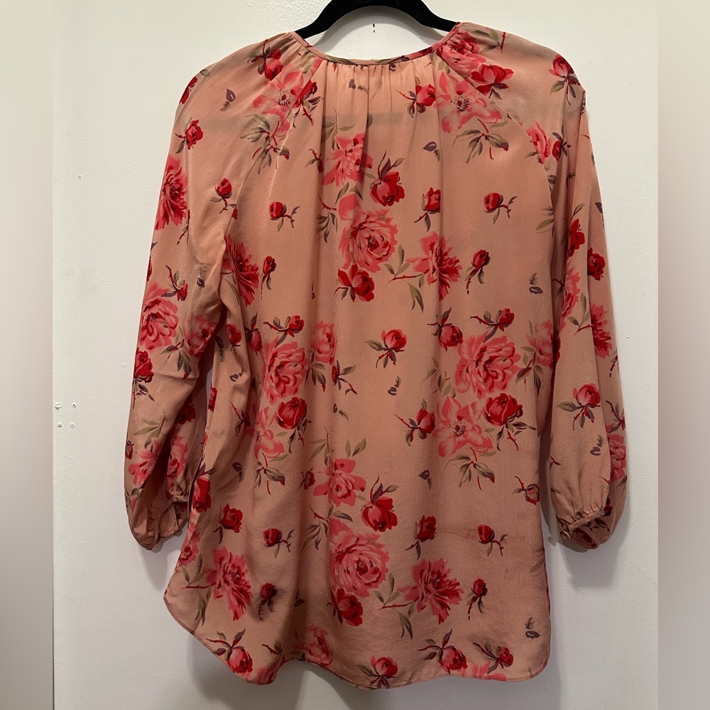 Rebecca Taylor 100%  Silk Rose Print Blouse Sz 8 - Picture 5 of 10